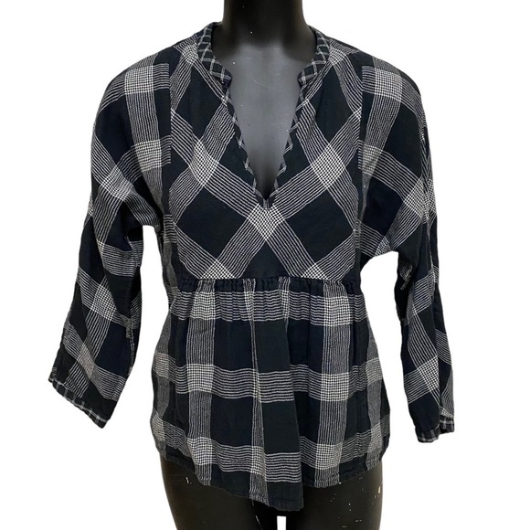 Madewell Black Plaid Flannel Peplum Top Size Small - Picture 1 of 6